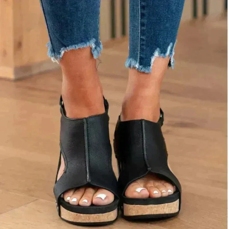 Elvara | Womens Wedge Heel Sandals Open Toe Mule Shoes for Summer Comfort & Casual Smart Outfits