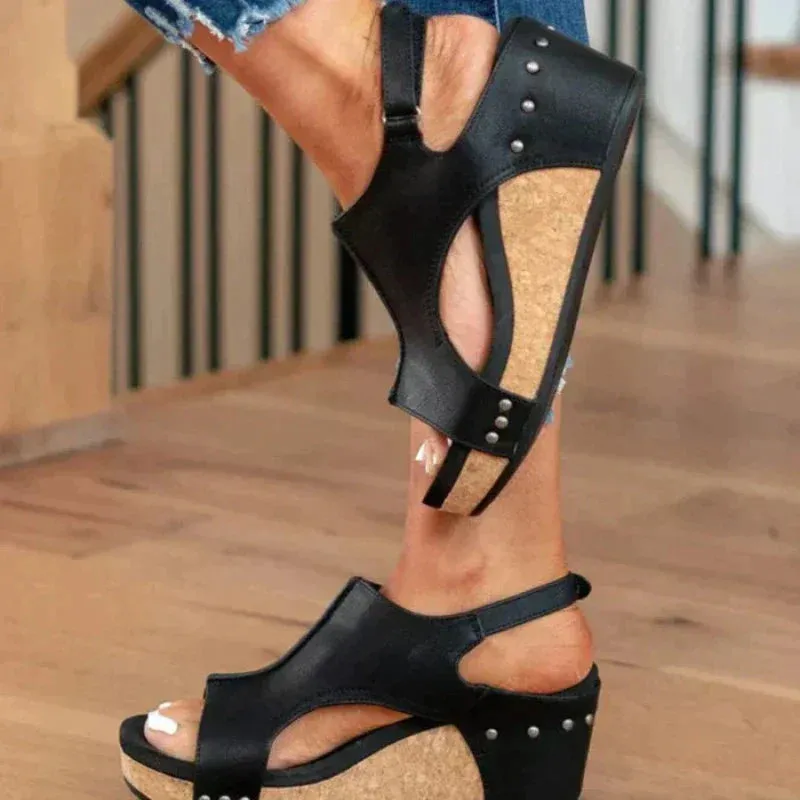 Elvara | Womens Wedge Heel Sandals Open Toe Mule Shoes for Summer Comfort & Casual Smart Outfits