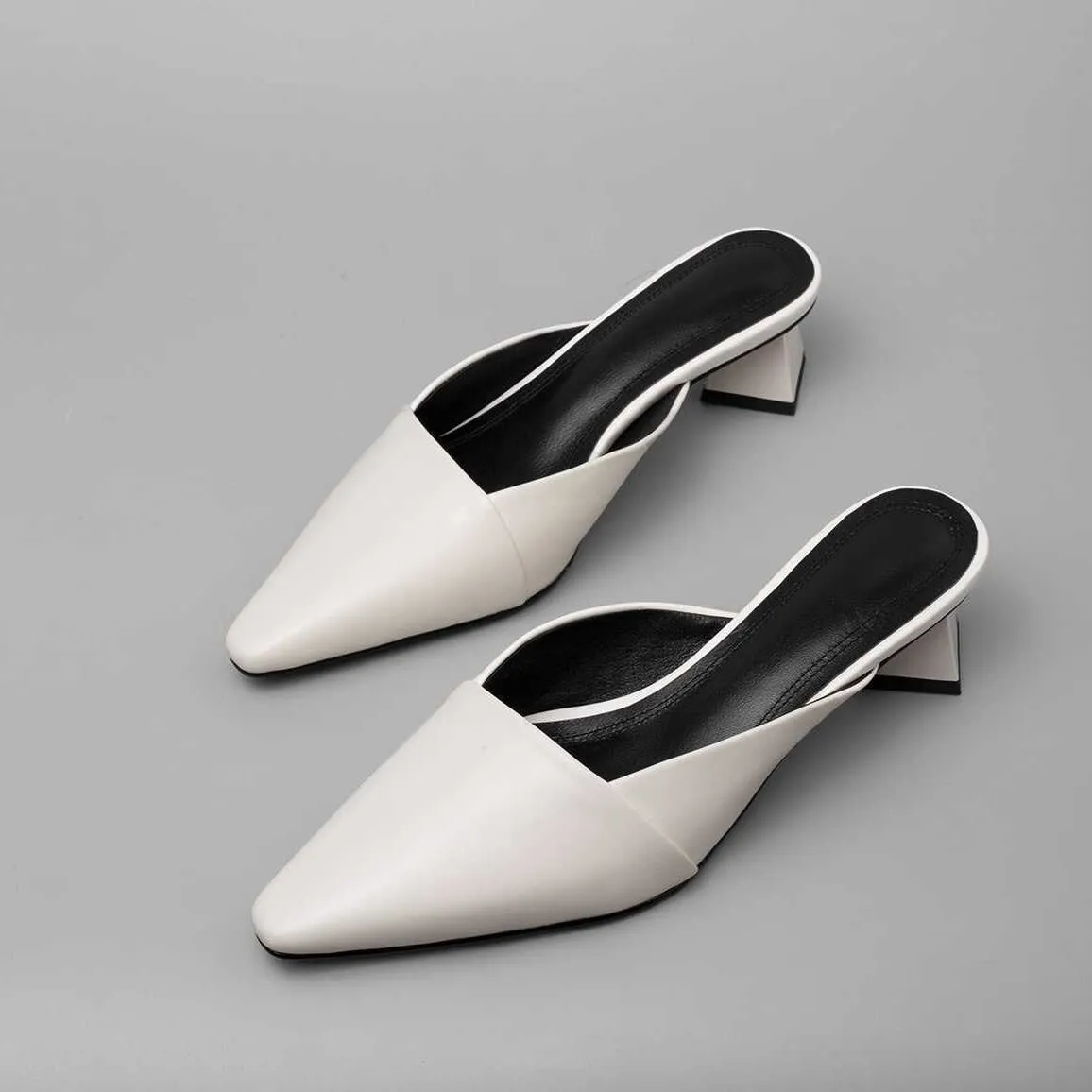 European movie stars genuine leather slip on mules strange style med heels square toe simple style party pumps L01