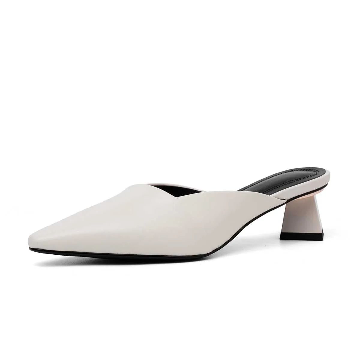 European movie stars genuine leather slip on mules strange style med heels square toe simple style party pumps L01