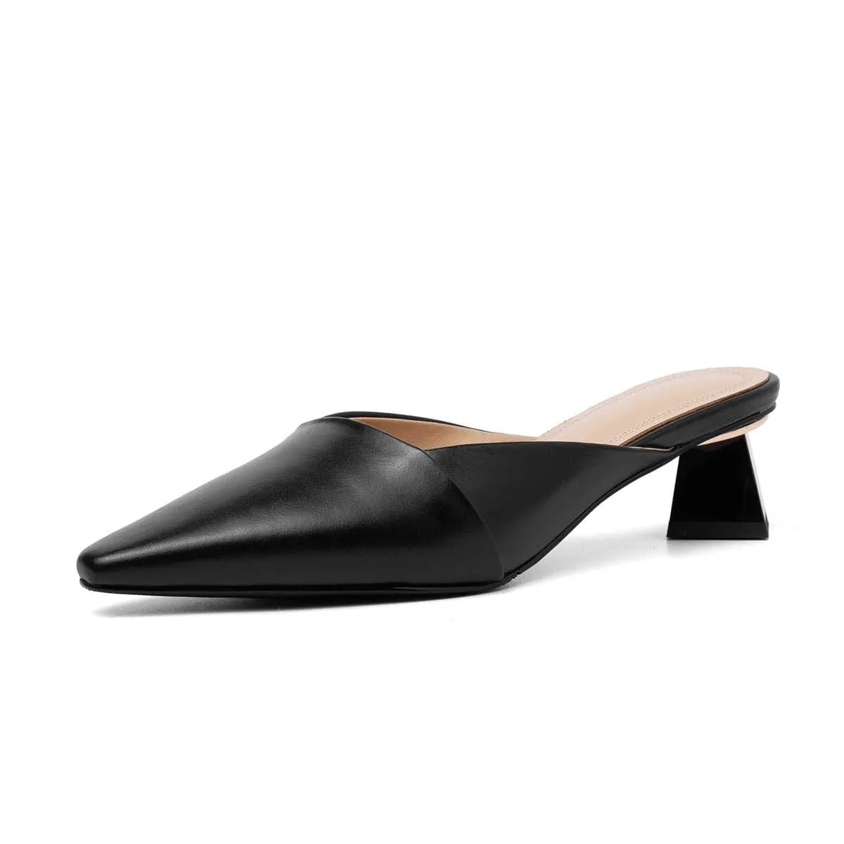European movie stars genuine leather slip on mules strange style med heels square toe simple style party pumps L01