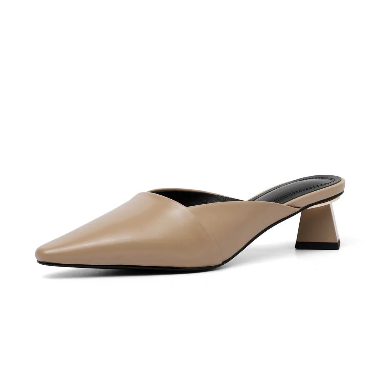 European movie stars genuine leather slip on mules strange style med heels square toe simple style party pumps L01
