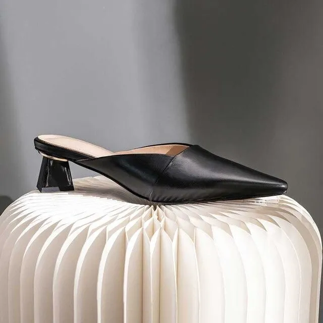 European movie stars genuine leather slip on mules strange style med heels square toe simple style party pumps L01