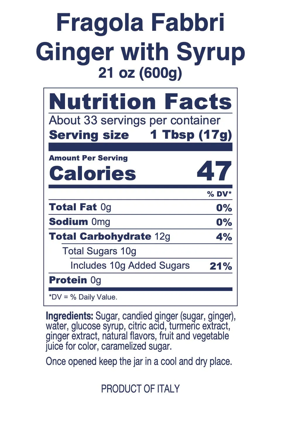 Fabbri Ginger with Syrup - 21 oz (600g)