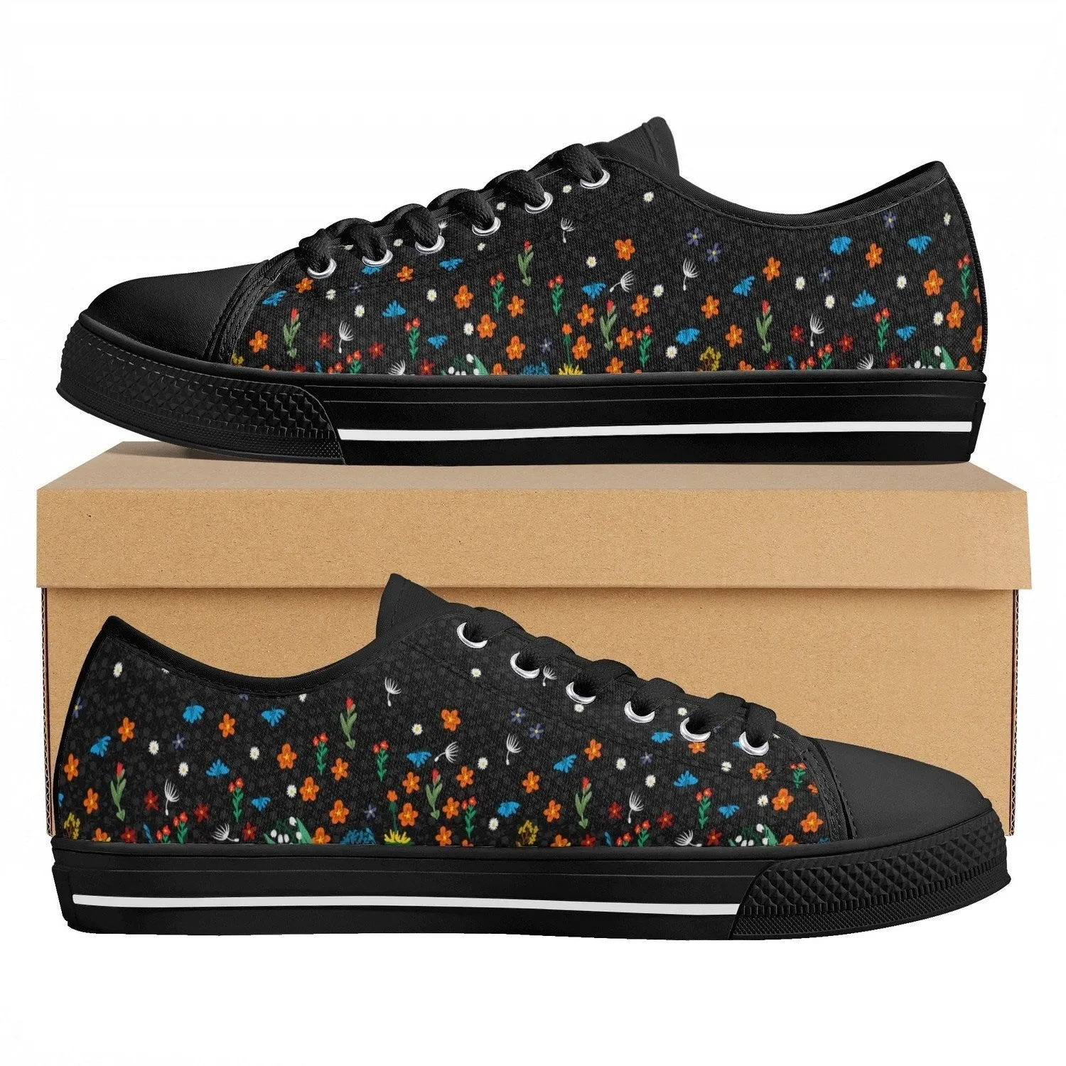 Falling Flowers Womens Low Top Canvas Shoes