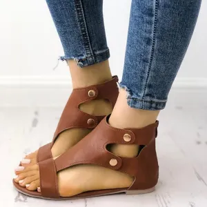 Fashion Cutout Buckle Metal Flat Sandals