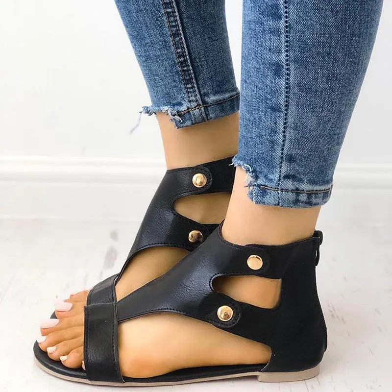 Fashion Cutout Buckle Metal Flat Sandals