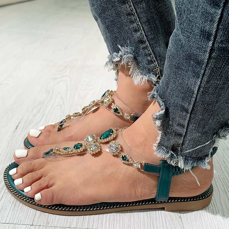 Fashion Gem Decoration Flat Flip Flops Sandals