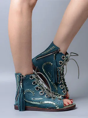 Fashion Hollow Out Tassels Cross Tied Bohemia Sandal Summer Peep Toe Low Heel Women Sandals All-match Female Shoe