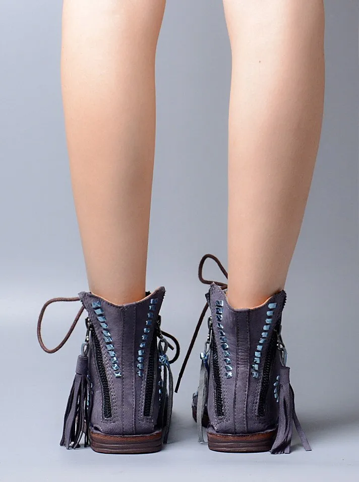 Fashion Hollow Out Tassels Cross Tied Bohemia Sandal Summer Peep Toe Low Heel Women Sandals All-match Female Shoe