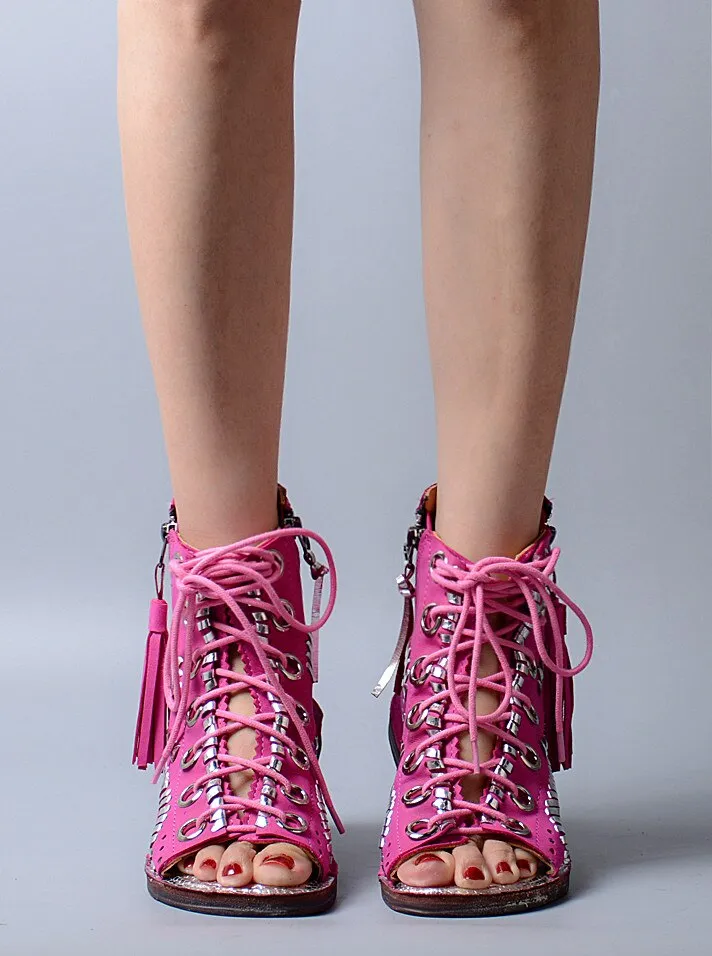 Fashion Hollow Out Tassels Cross Tied Bohemia Sandal Summer Peep Toe Low Heel Women Sandals All-match Female Shoe