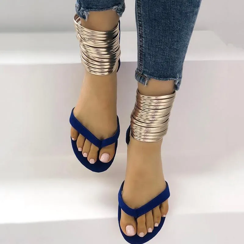 Fashion Metal Ring Flat Sandals