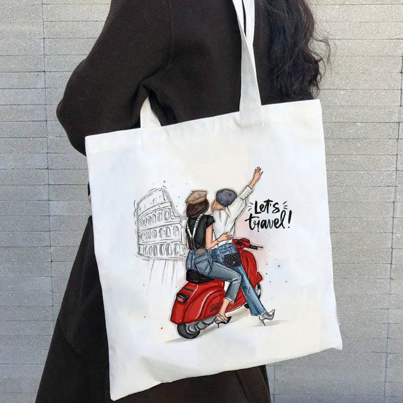 Fashion Trend Shoes Pattern Women Capacity Canvas Bag I