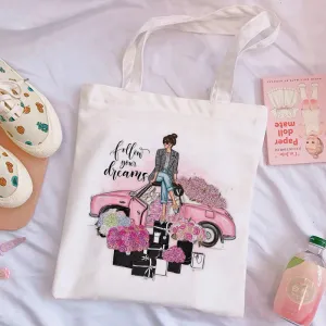 Fashion Trend Shoes Pattern Women Capacity Canvas Bag L