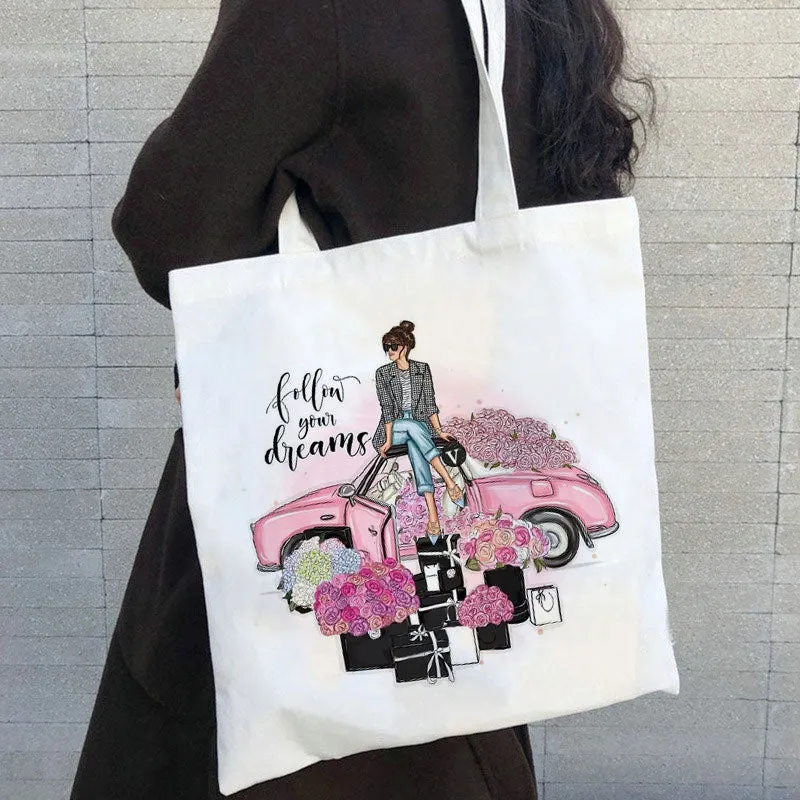 Fashion Trend Shoes Pattern Women Capacity Canvas Bag L