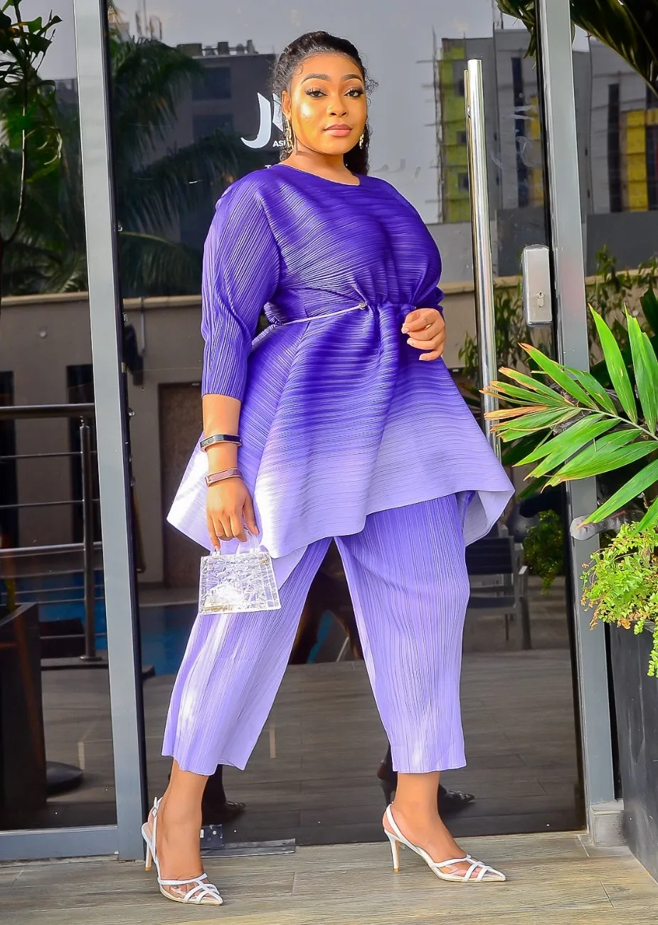 FINAL SALE! Alina Pleats- 2pcs Ombre Color Capri Pant Set (NEW)