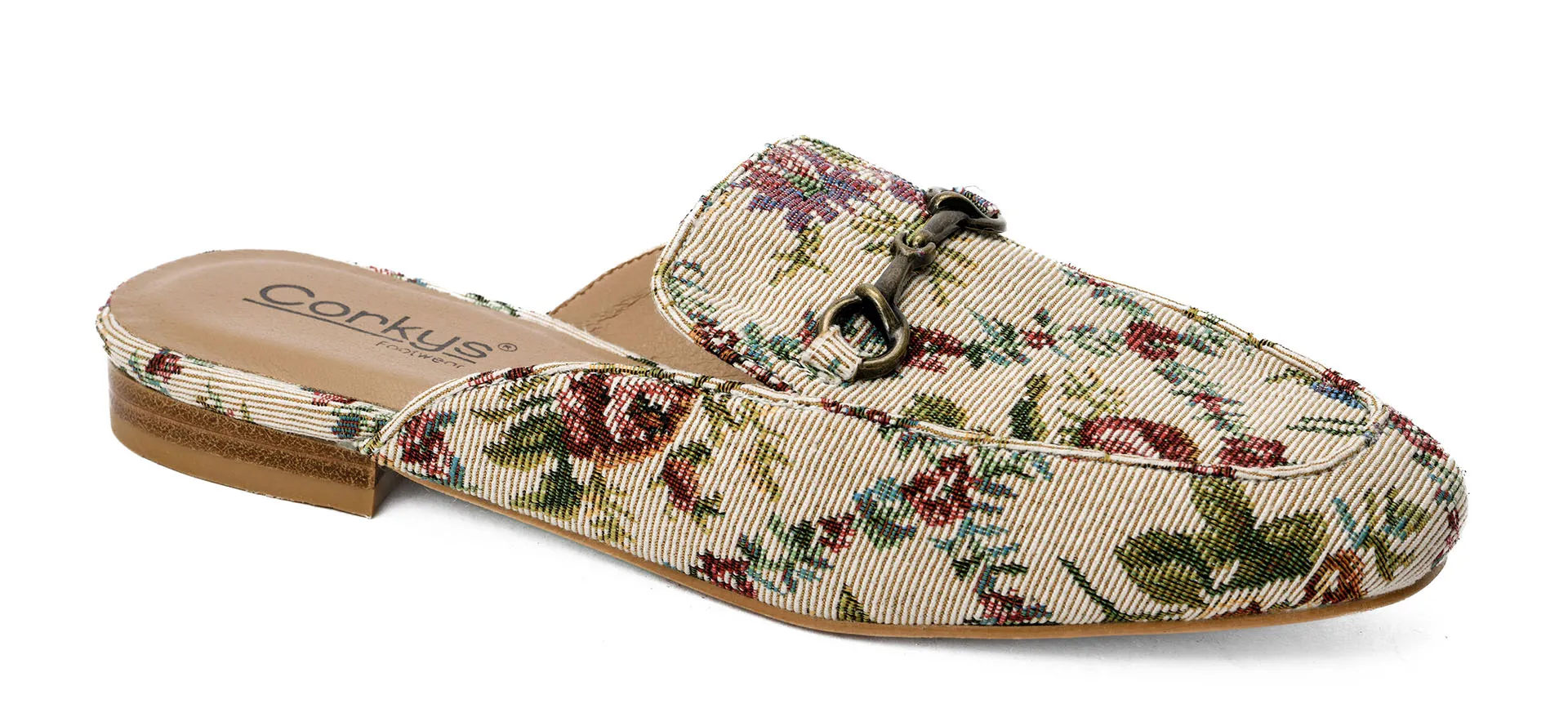 FINAL SALE: Sand Brocade Floral Charmer Mules by Corky's