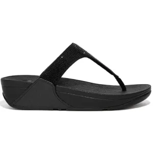 FitFlop Lulu Crystal Embellished All Black Toe-Post Sandals
