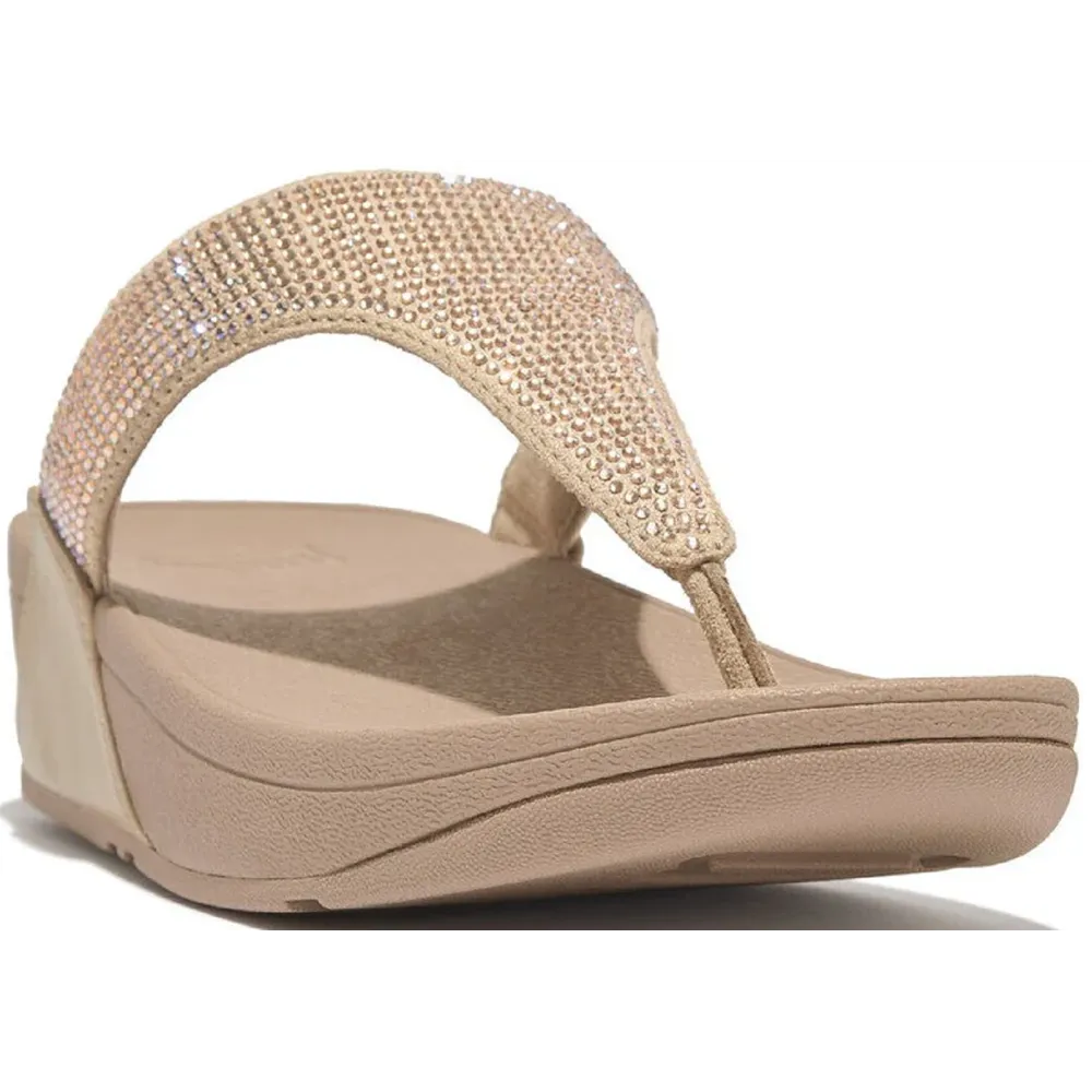 FitFlop Lulu Crystal Embellished Latte Beige Toe-Post Sandals