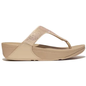 FitFlop Lulu Crystal Embellished Latte Beige Toe-Post Sandals