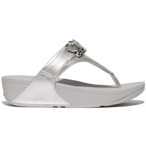 FitFlop Lulu Jewel-Deluxe Leather Silver Toe-Post Sandals