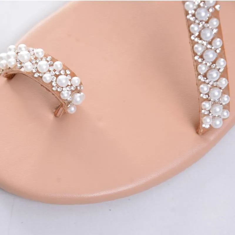 Flat Sandals Sweet Boho Pearl Decoration Sandals