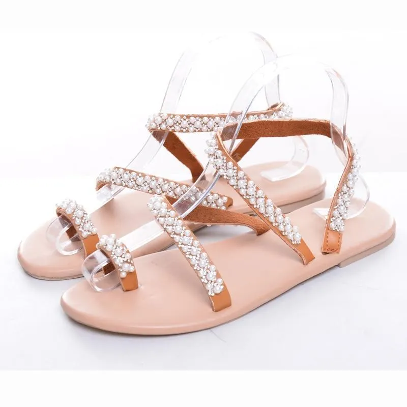 Flat Sandals Sweet Boho Pearl Decoration Sandals