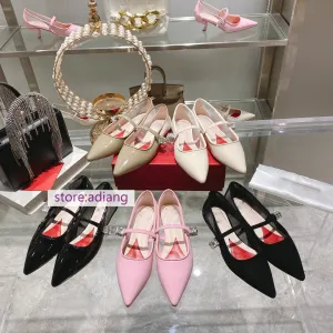 flats&4.5cm leather mesh sandals point toe pump grace shoes fashion 2023 summer 35-40 high quality