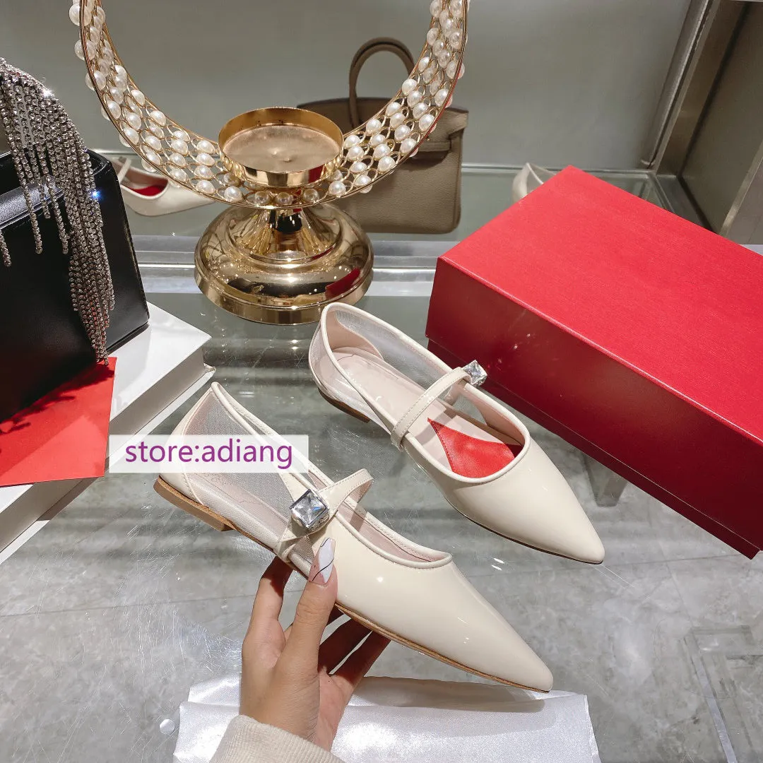 flats&4.5cm leather mesh sandals point toe pump grace shoes fashion 2023 summer 35-40 high quality