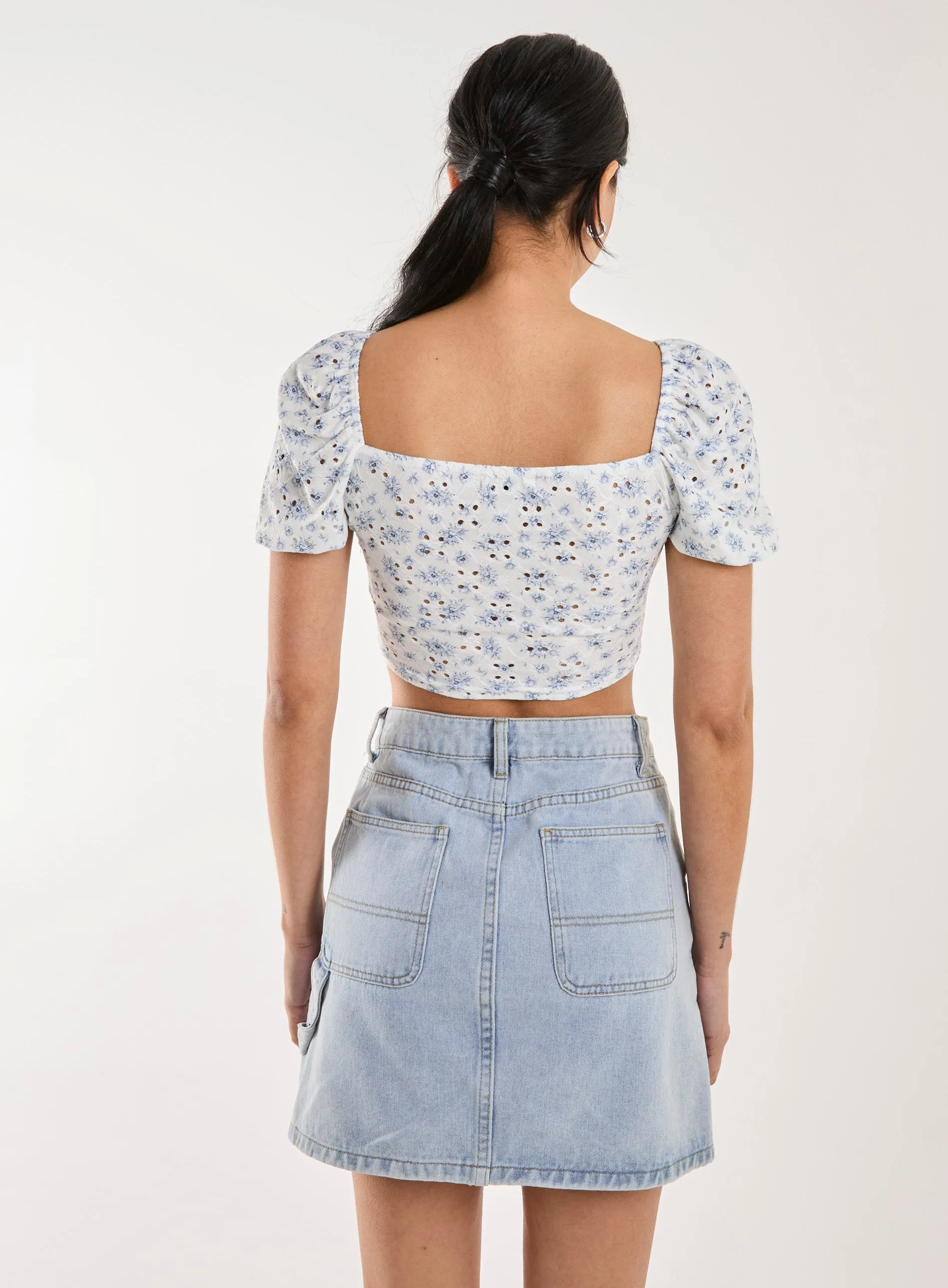 Floral Broderie Puff Sleeve Top