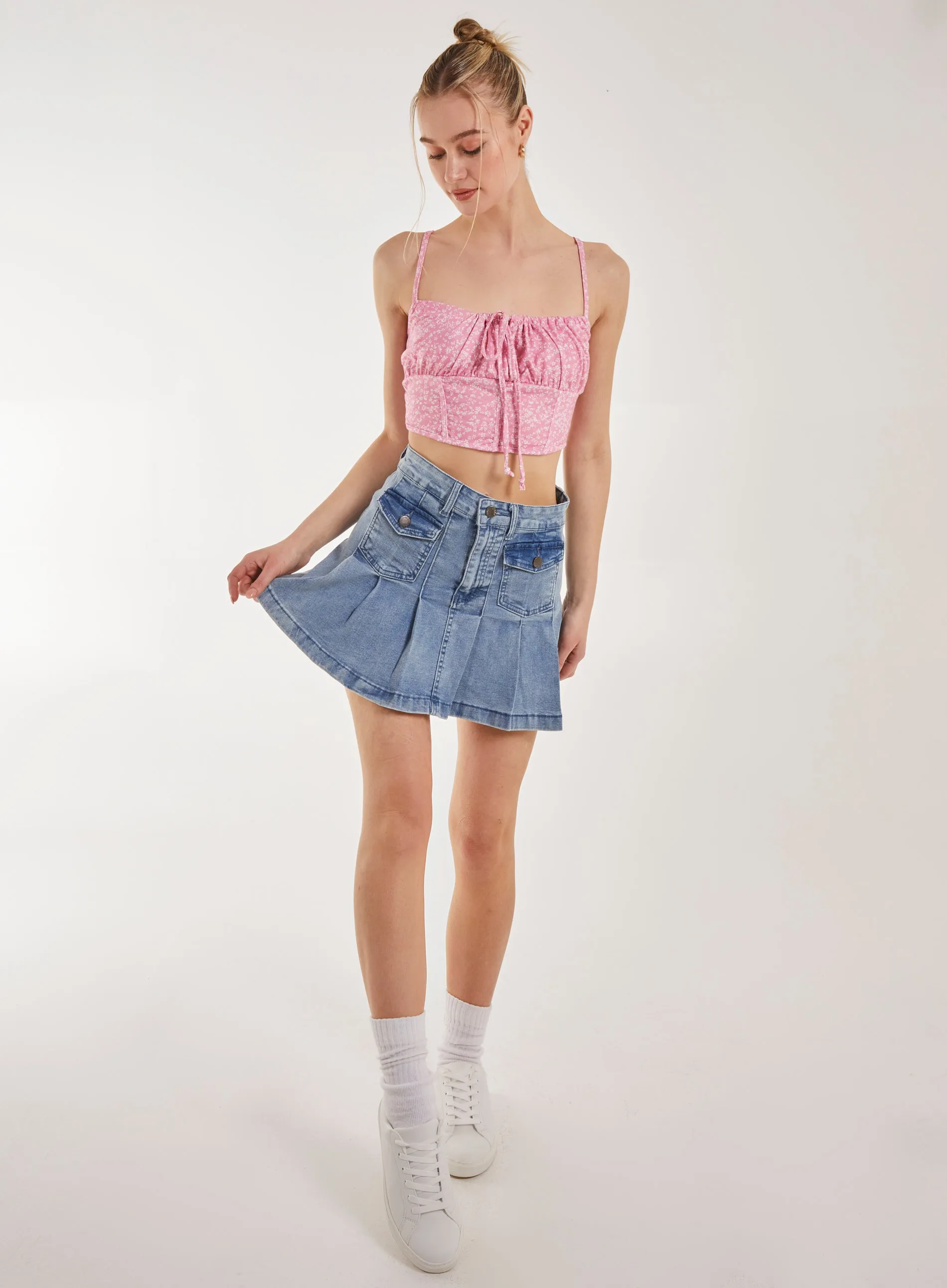 Floral Tie Front Cami Cropped Top