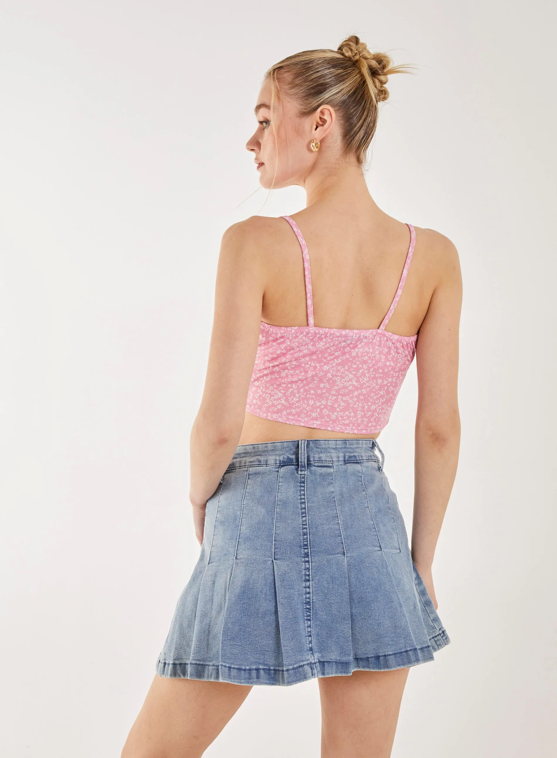 Floral Tie Front Cami Cropped Top
