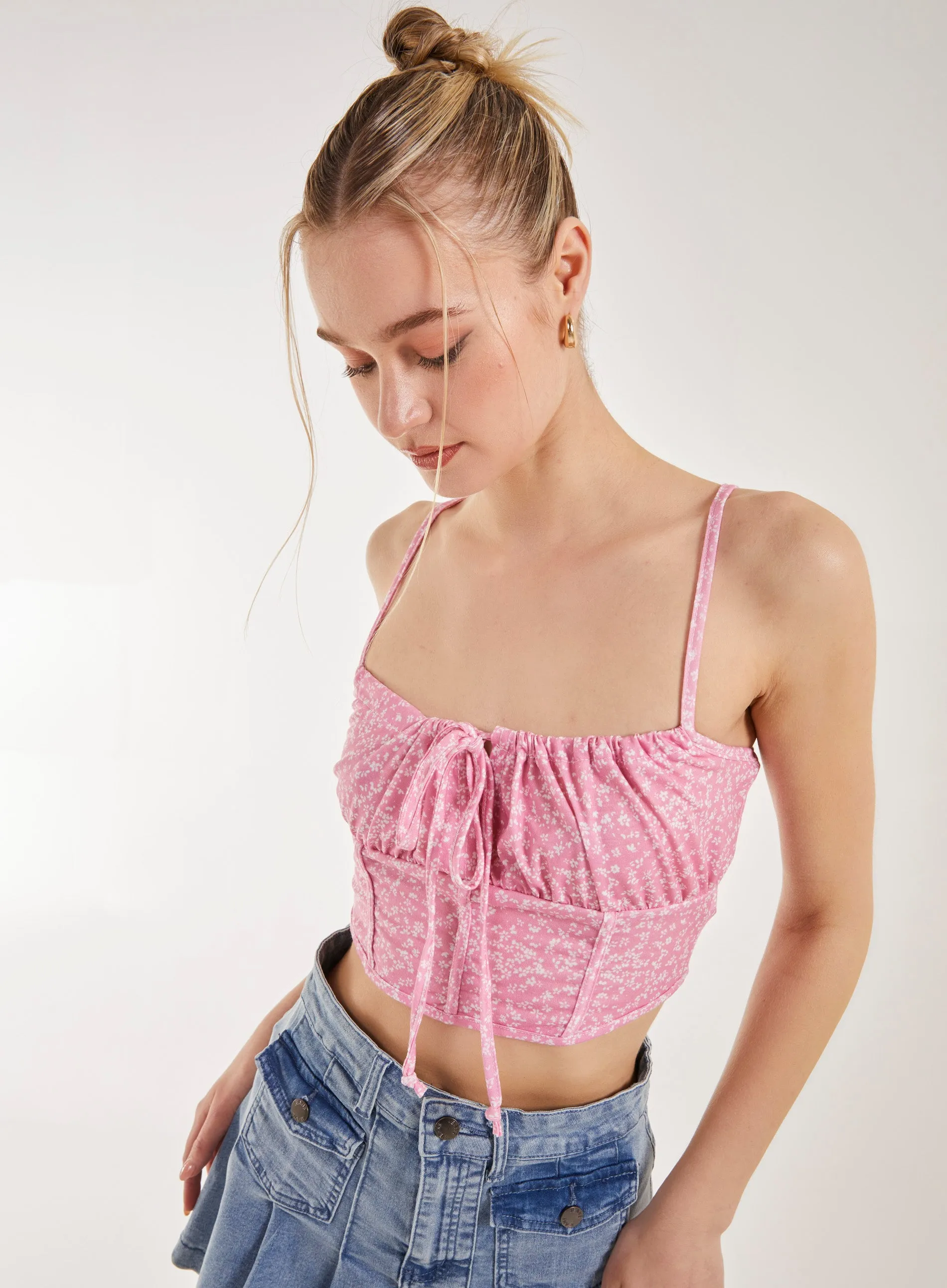 Floral Tie Front Cami Cropped Top