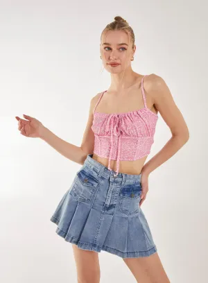 Floral Tie Front Cami Cropped Top