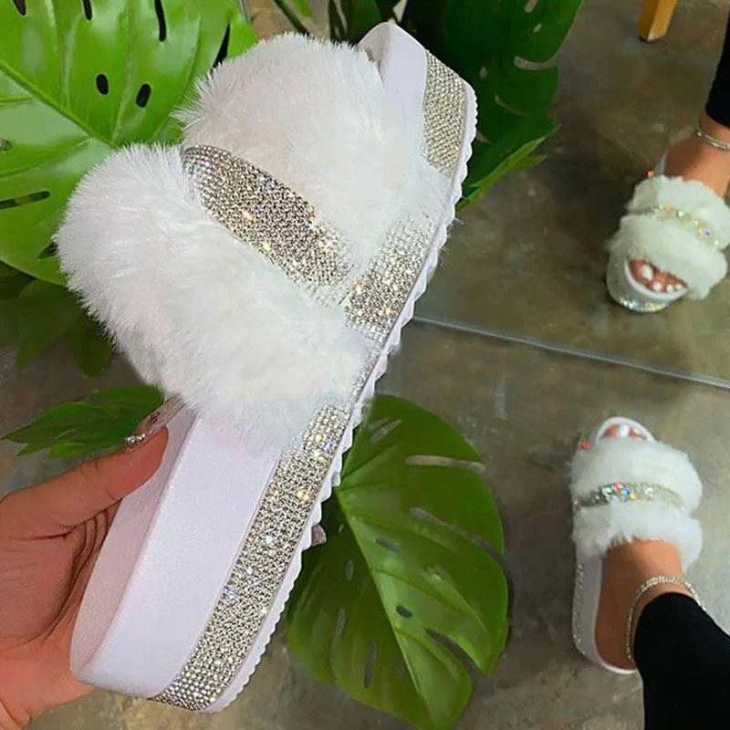 Fluffy Sequins Platform Sandals