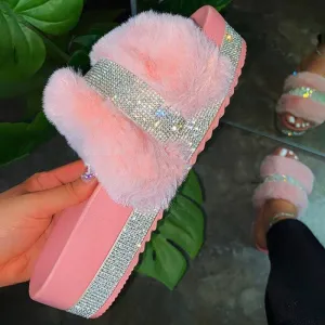 Fluffy Sequins Platform Sandals