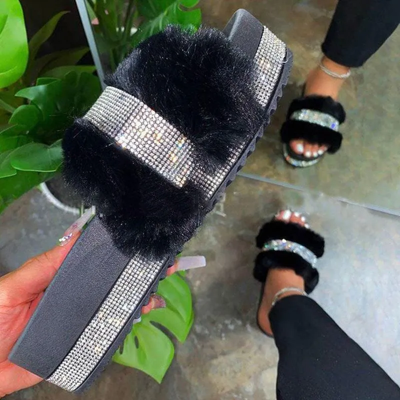 Fluffy Sequins Platform Sandals