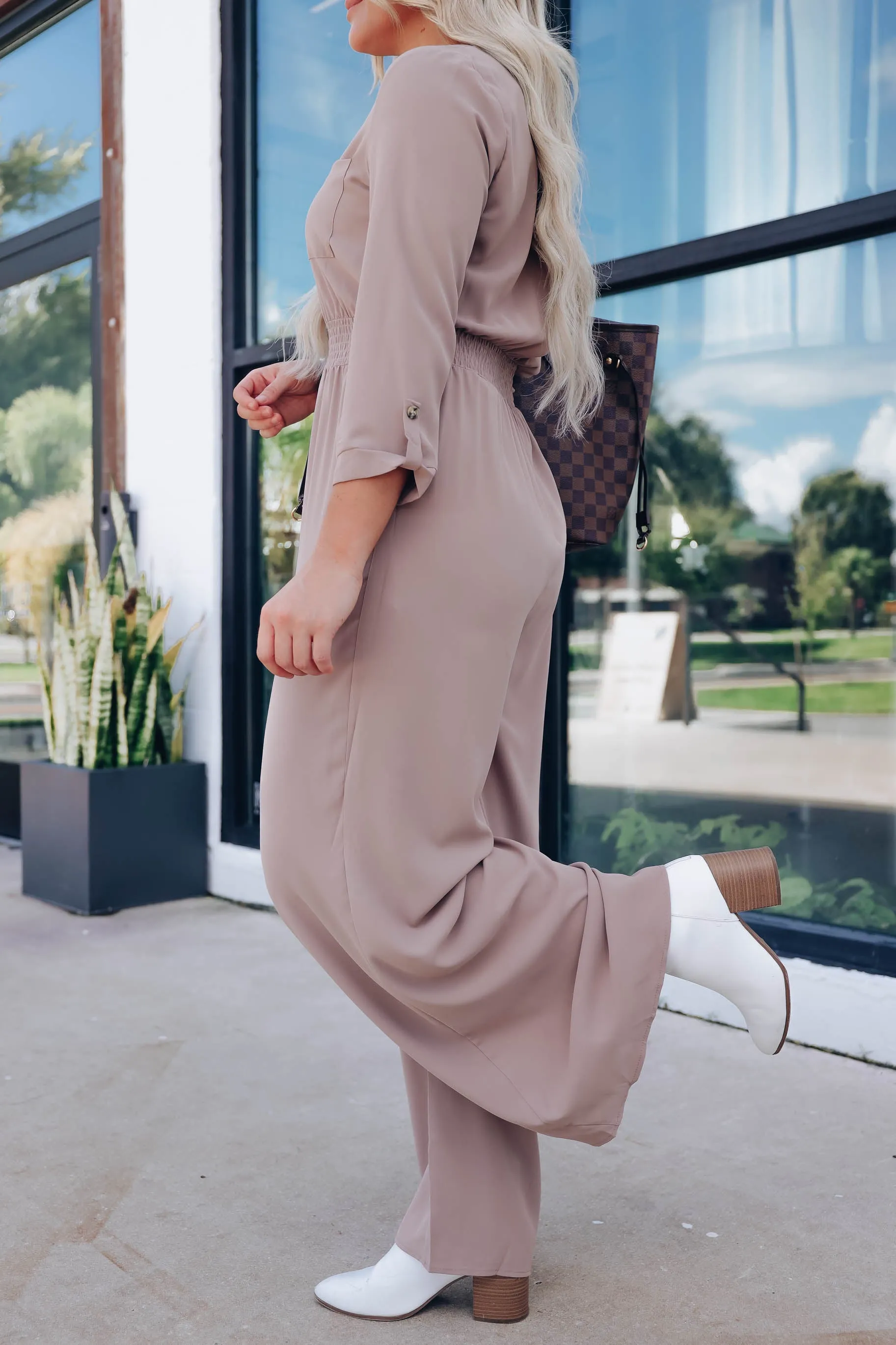 Foxy Flare Button Down Jumpsuit - Cocoa