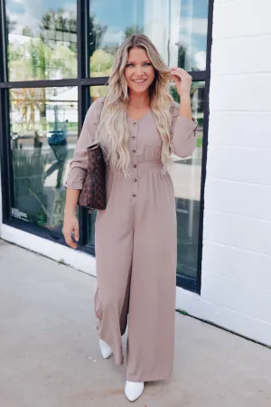 Foxy Flare Button Down Jumpsuit - Cocoa