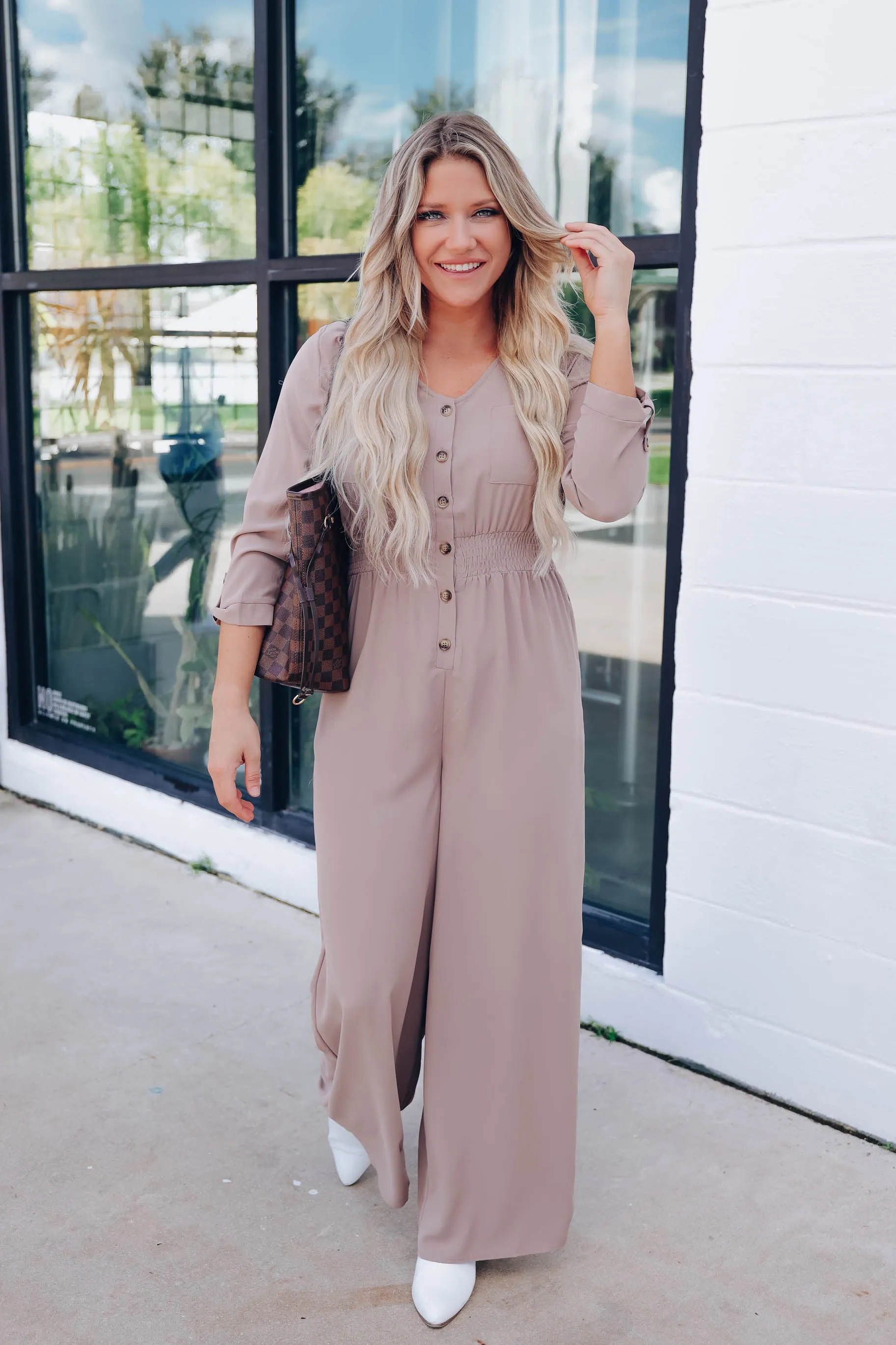 Foxy Flare Button Down Jumpsuit - Cocoa