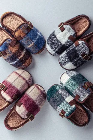 Fuzzy Plaid Mules
