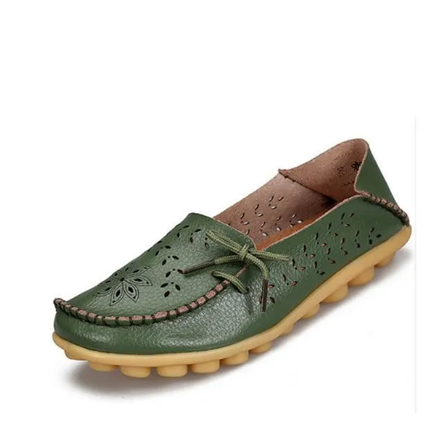 Genuine Leather Flat Shoes women Gommino Moccasin Loafers