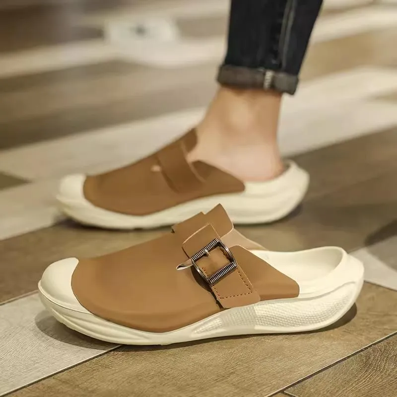 Genuine leather men's summer non-slip and deodorant closed toe slippers Birkenstock sandals
