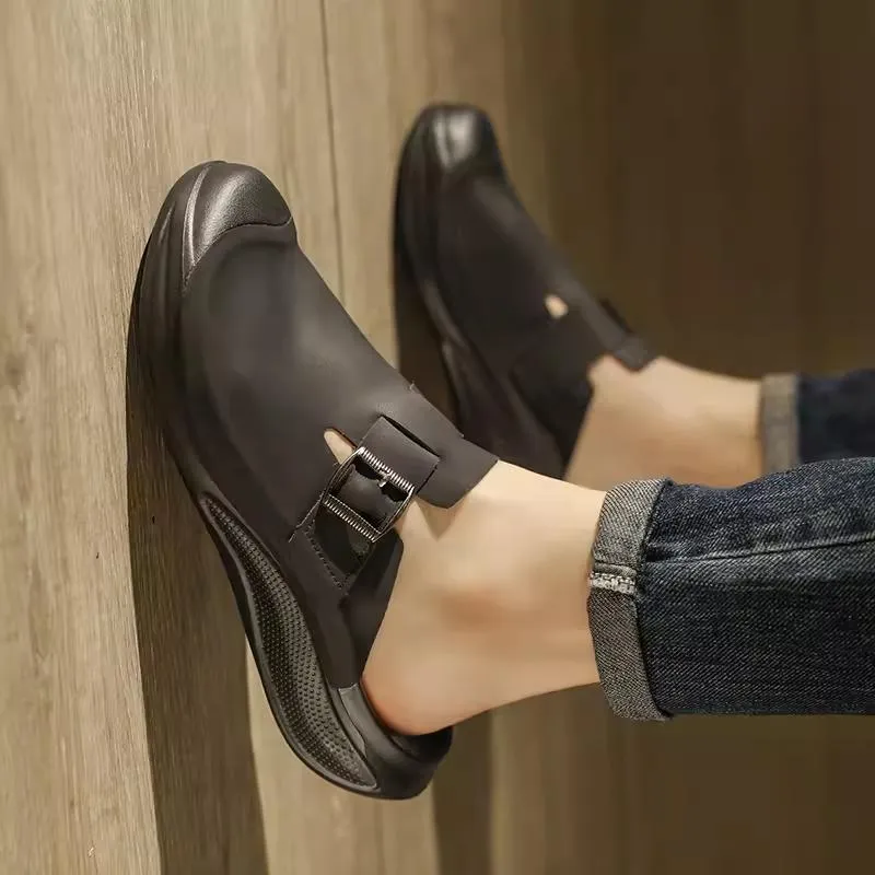 Genuine leather men's summer non-slip and deodorant closed toe slippers Birkenstock sandals