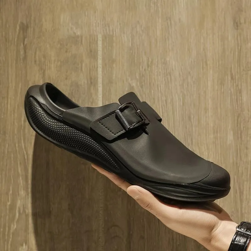 Genuine leather men's summer non-slip and deodorant closed toe slippers Birkenstock sandals
