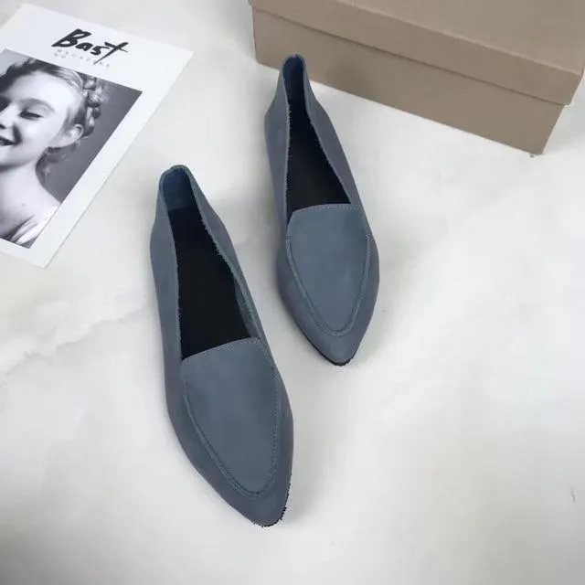 Genuine Leather Women Flats shoes Comfortable soft Pointed Toe Solid Pregnant Driving Ladies Loafers