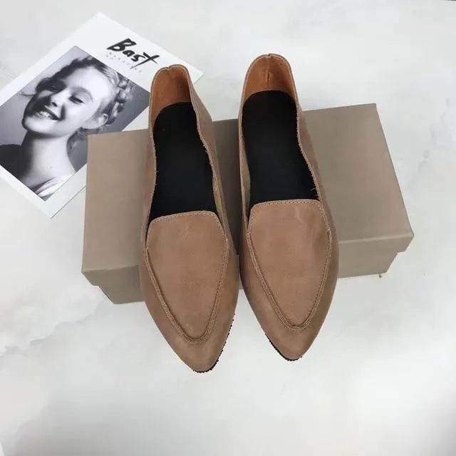 Genuine Leather Women Flats shoes Comfortable soft Pointed Toe Solid Pregnant Driving Ladies Loafers