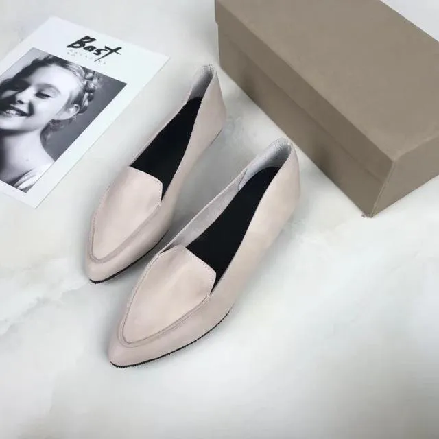 Genuine Leather Women Flats shoes Comfortable soft Pointed Toe Solid Pregnant Driving Ladies Loafers