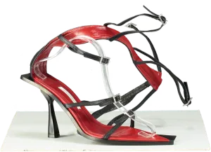 God Save Queens Black and Red Strappy Wild Striped Heeled Sandals EU 39 UK 6