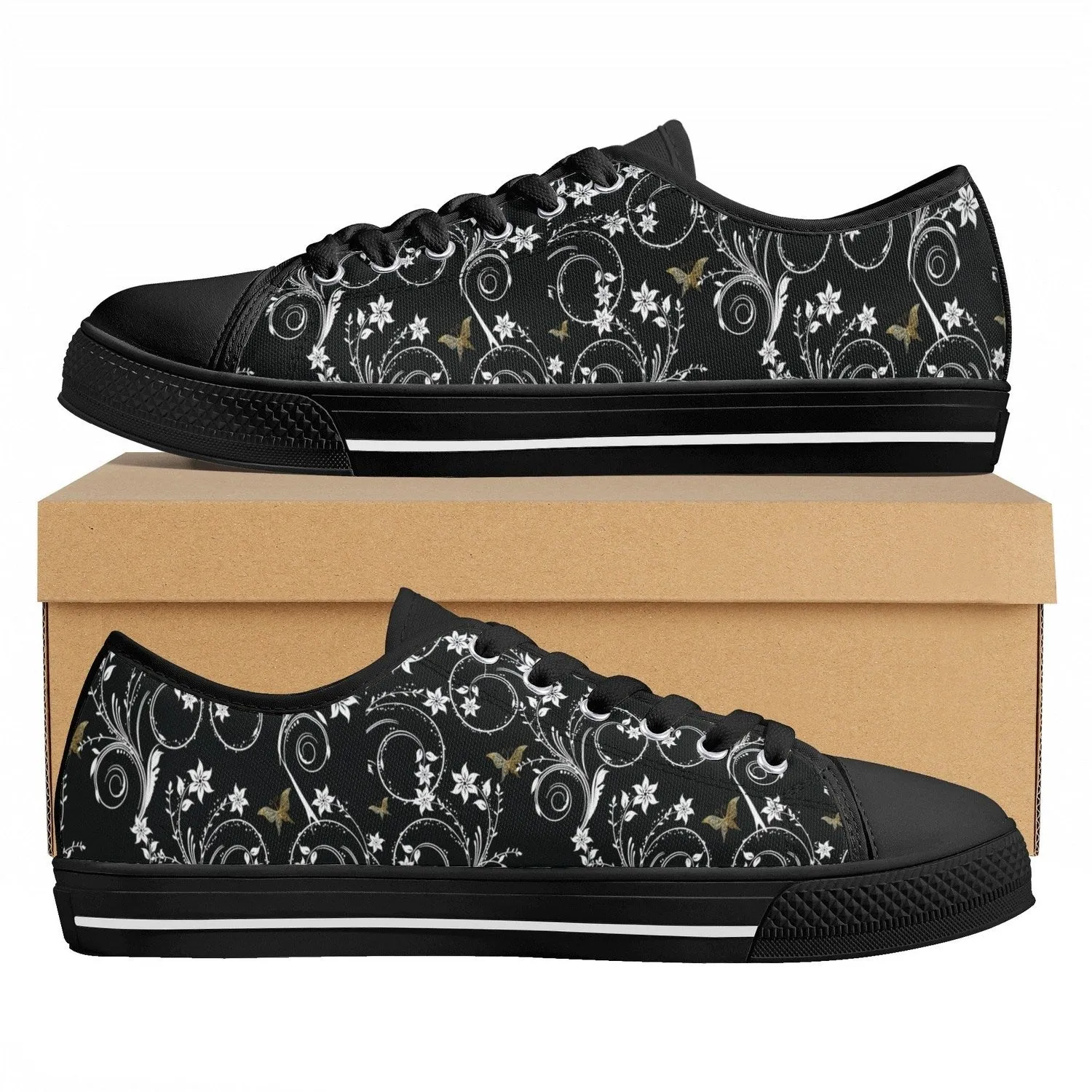 Gold Butterfly Womens Lightweight Low Top Canvas Shoes